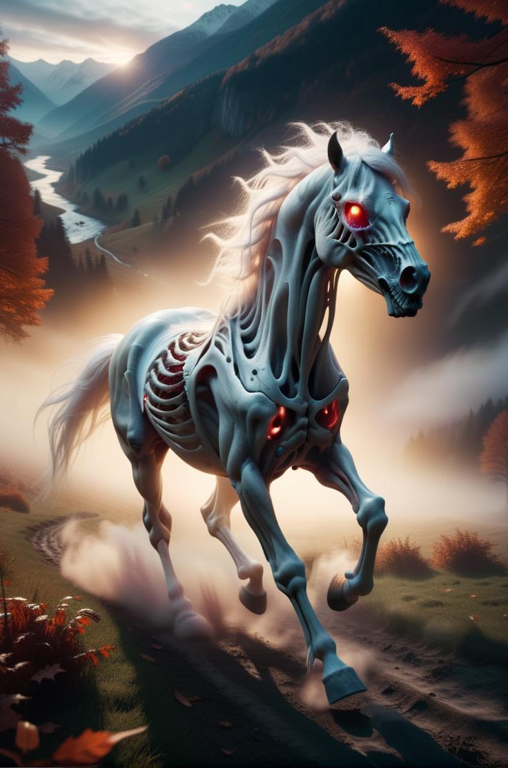SDXLFaetastic_v20 ai art image skeleton zombie horse gallopin Diffus